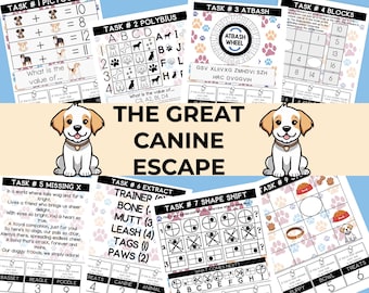 子供向け犬脱出ゲーム | 犬脱出パズルアドベンチャー | 対象年齢：7～12歳（教室・家庭学習向け） | 印刷可能なPDF
