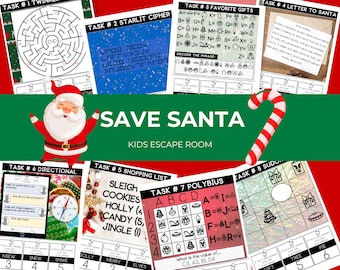 Save Santa Christmas Escape Room: Kids Printable Puzzle Game (Ages 7-12)