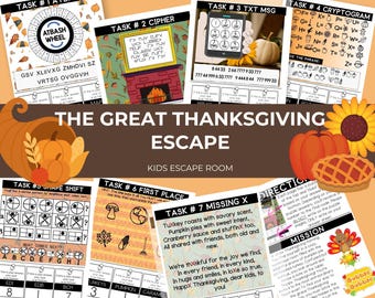 Thanksgiving Escape Room Game: Kids 7-12 (PDF Download)