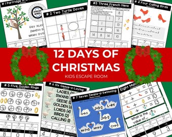 Christmas Escape Room for Kids - 12 Days of Christmas - Ages 7-12