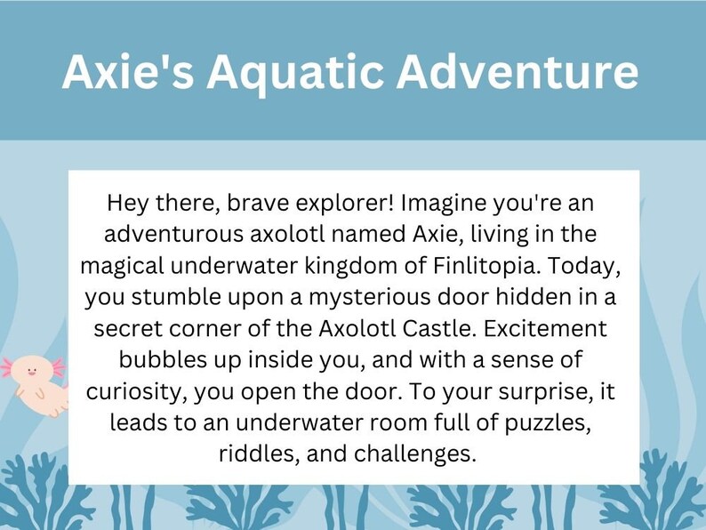 Aquatic Riddles Axolotl Escape Room: Axie's Aquatic Adventure, Ages 7-12 (PDF) - Etsy