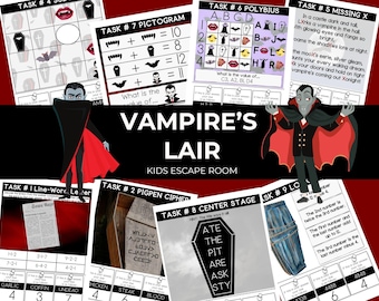 Vampire's Lair Escape Room Kit: Halloween Party Game (Printable)