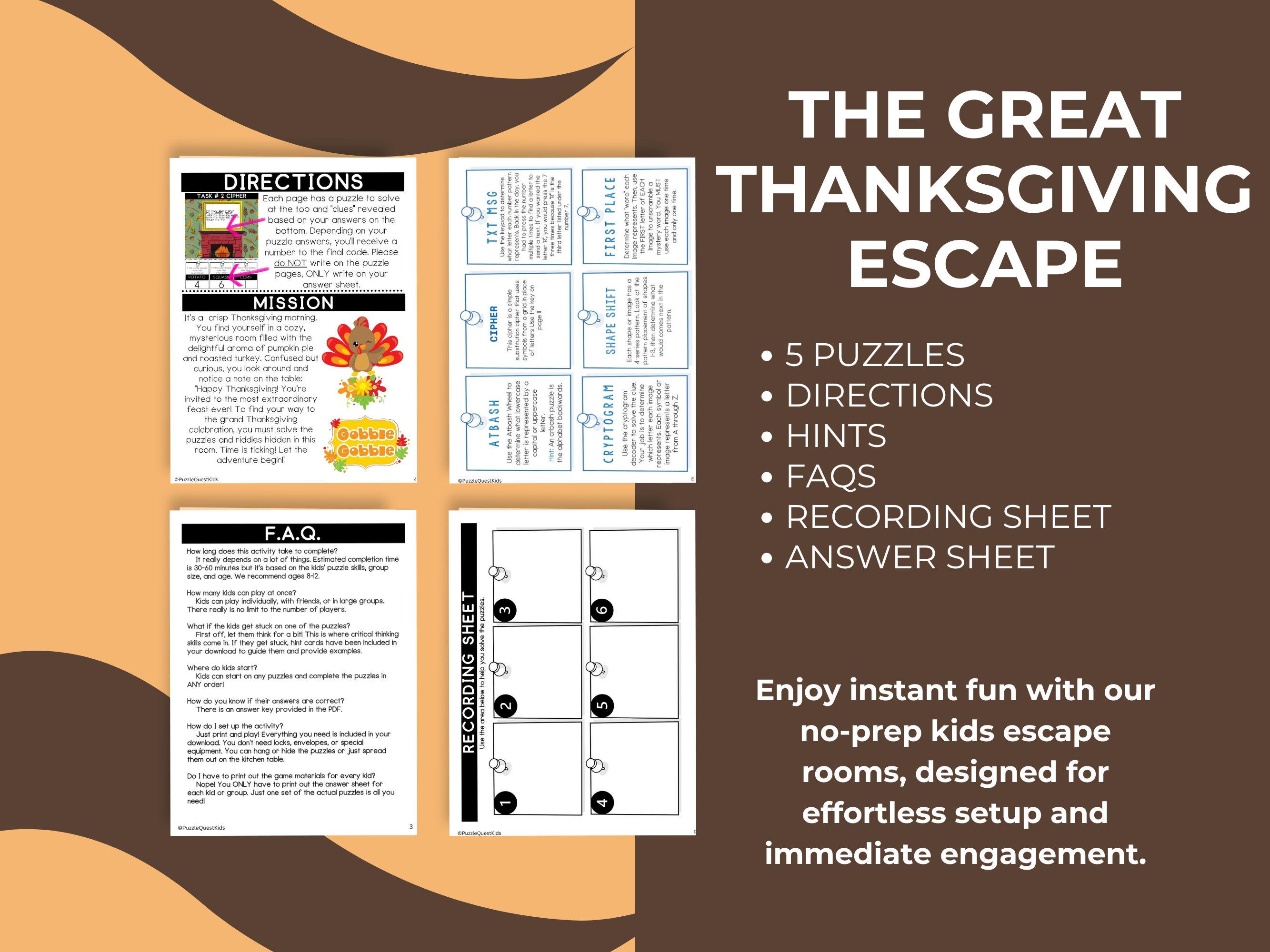 Thanksgiving Escape Room Game: Kids 7-12 (PDF Download) - Etsy