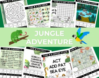 Jungle Escape Room Printable | 9 Puzzle Adventure Challenge | Kids Ages 7-12 | Classroom Homeschool Party Game PDF