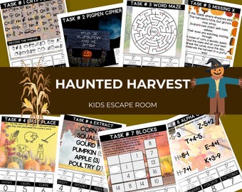 Escape Room "Haunted Harvest" per bambini: stampabile per Halloween autunnale (7-12 anni)