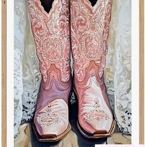 Pink Cowgirl Boots Art Print Western Chic Decor, Vintage-Inspired Country Art Cowgirl Boot Print, Girly Apartment Decor, Dorm Room Wall Art
