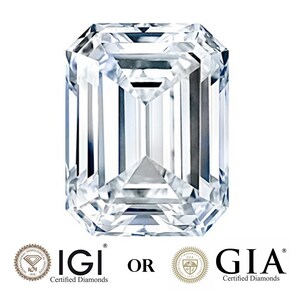 Diament o szlifie szmaragdowym o masie 1,70 ct, hodowany laboratoryjnie: G, Si1, 8 mm, certyfikowany przez IGI