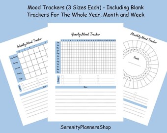 Yearly Mood Tracker, Monthly Chart, Weekly Moods, Mood Planner, Mood Tracker Printable, Anxiety Tracker, Mood Journal, Depression Tracker