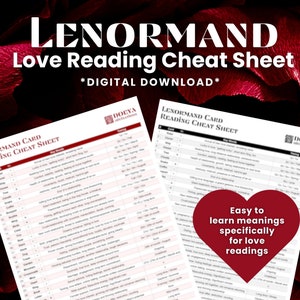 Lenormand Love Reading Cheat Sheet | One Page Digital Download Lenormand Card Meanings for Love Readings | Learn Lenormand for Beginners