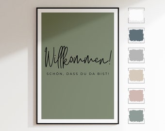 Poster "Willkommen! Schön, dass du da bist" | Modernes Willkommensposter | Minimalistisches Typoposter | Typografie | Eingangsbereich