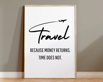 Poster "Travel. Because money returns. Time does not." | Moderne Typografie | Minimalistisches Typoposter | Reiseliebe | Travel | Wanddeko