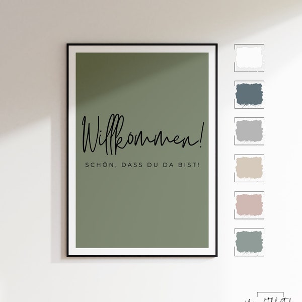 Poster "Willkommen! Schön, dass du da bist" | Modernes Willkommensposter | Minimalistisches Typoposter | Typografie | Eingangsbereich