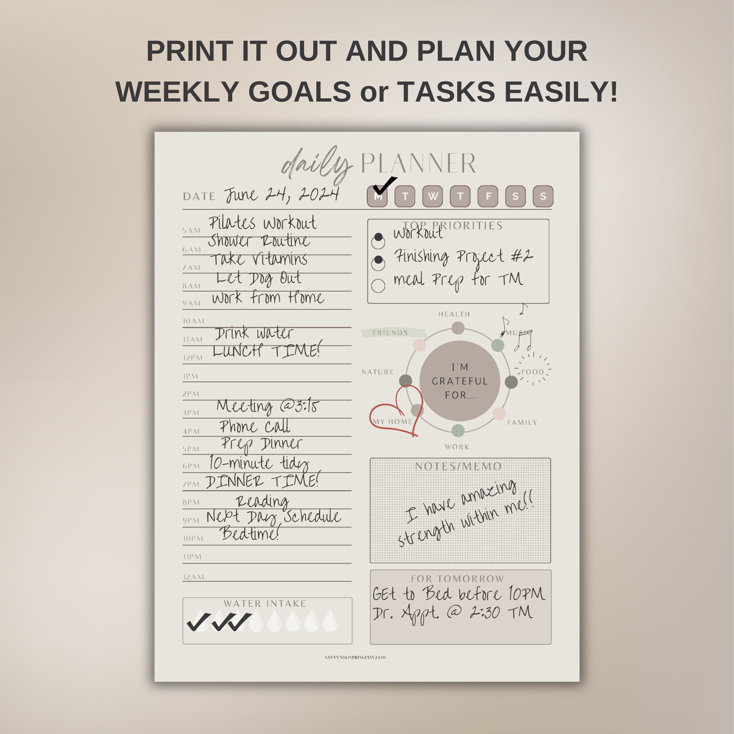 Daily One Page Planner Printable Fillable Template, Daily Planner to Do ...
