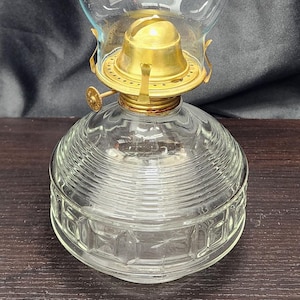 Vintage 1980s - Lamplight Farms Clear Glass Beehive Oil Lamp with Embossed Block Pattern (1)