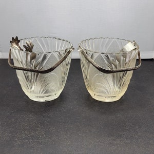Pair of Vintage Brockway Glass Nouveau Ice Buckets with Tongs - Art Deco