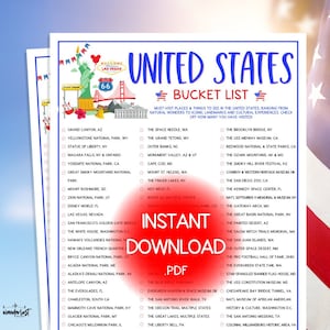 United States Bucket List | Printable Things to Do in USA List | Must See Destinations in America | Instant Download Bucket List Checklist