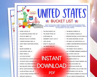 United States Bucket List | Printable Things to Do in USA List | Must See Destinations in America | Instant Download Bucket List Checklist