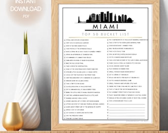 Miami Bucket List | Printable Top 50 Things to Do in Miami List | Must See Destinations in Miami Florida | Instant Download Checklist