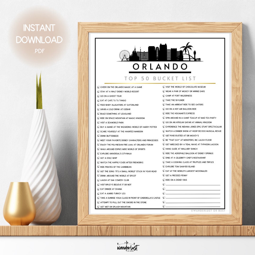 Orlando Bucket List | Top 50 Dinge, die man in Orlando tun kann Liste zum Ausdrucken | Must See Ziele in Florida | Sofort-Download Reise-Checkliste