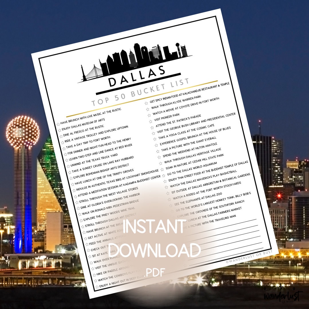 Dallas Bucket List | Printable Top 50 Things to Do in Dallas Texas List ...