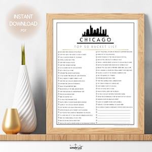 Elenco dei desideri di Chicago / Elenco stampabile delle 50 migliori cose da fare a Chicago / Destinazioni da non perdere a Chicago Illinois / Elenco di controllo per il download istantaneo