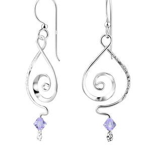 Spiral Crystal Chandelier Earrings 925 Sterling Silver Drop Dangle Earrings With Purple Crystal Beads For Women