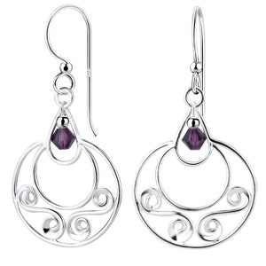 Round Chandelier Earrings 925 Sterling Silver Drop Dangle Purple Beads Earrings For Women