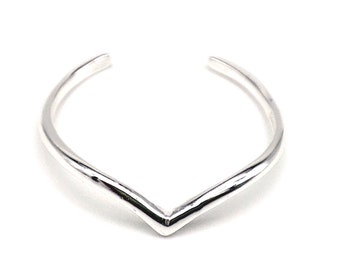 Anillo para dedo del pie Chevron Wishbone en plata de ley 925 maciza, banda fina para mujer ajustable