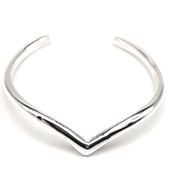 Anello da piede Chevron Wishbone in argento sterling massiccio 925 Fascia sottile da donna regolabile