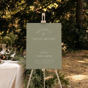 Minimal Rehearsal Dinner Sign Customizable Template Printable Welcome Sign Wedding Rehearsal Dinner Welcome Sign Instant Download Sage Green