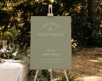 Minimal Rehearsal Dinner Sign Customizable Template Printable Welcome Sign Wedding Rehearsal Dinner Welcome Sign Instant Download Sage Green