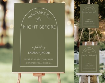 Minimal Rehearsal Dinner Sign Customizable Template Printable Welcome Sign Wedding Rehearsal Dinner Welcome Sign Instant Download Sage Green