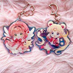 Cardcaptor Sakura Sailor Moon Keychain Cartoon Key Chain Anime Holographic Acrylic Personalized Keychains Custom Manga Fan art Gift Kawaii