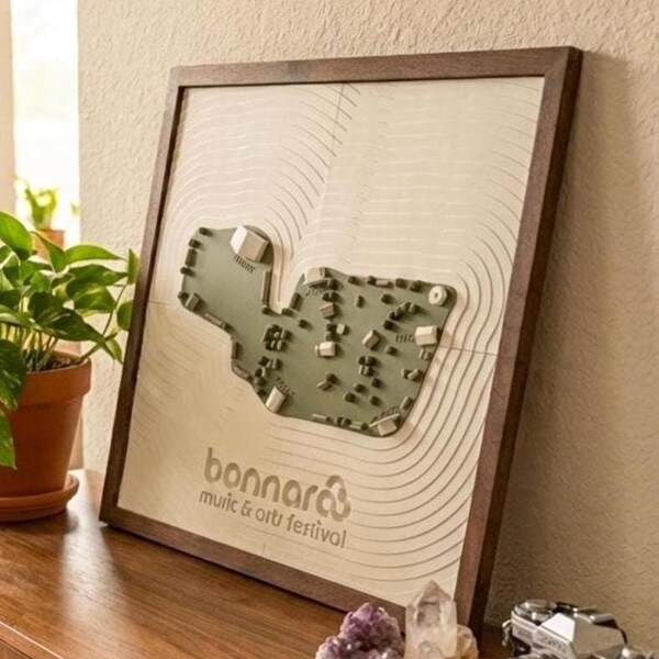 Bonnaroo 3D Festival Map, Music Festival Wall Art, Framed EDM Rave Decor