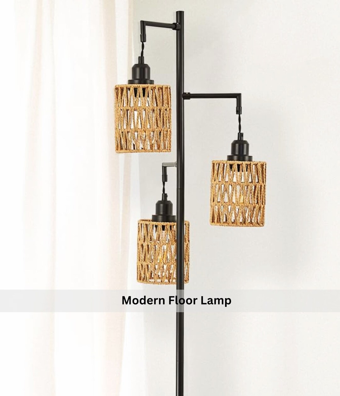 Living Room Lamp, Boho Floor Lamp, 3light Rattan Floor Lamps, Tall