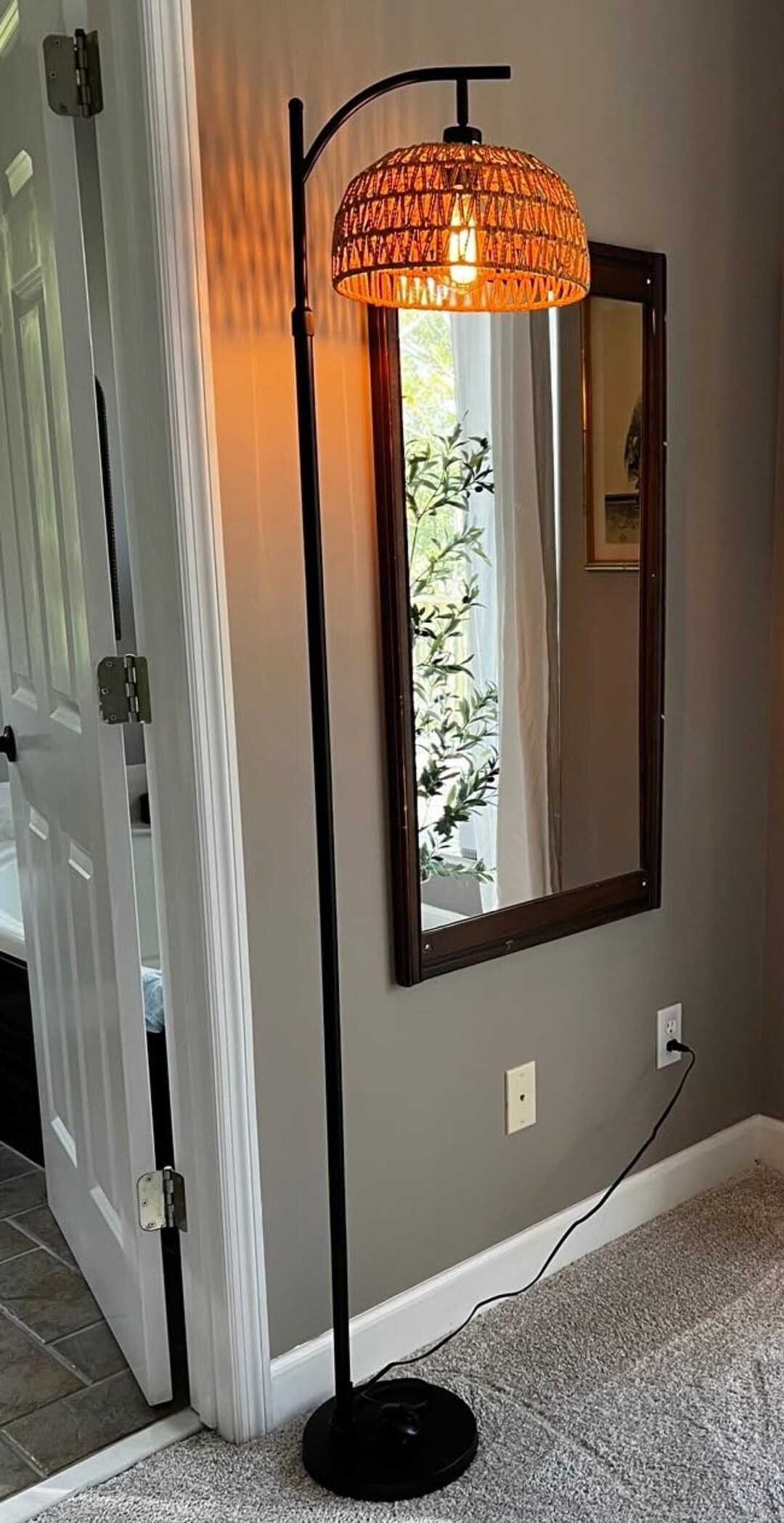 Boho Tall Lamp, Farmhouse Industrial Floor Lamp, Arc Standing Lamp