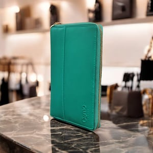 Carteira de couro legítimo para passaporte, organizador para cartão de crédito, masculino e feminino, rústico, liso, azul-petróleo