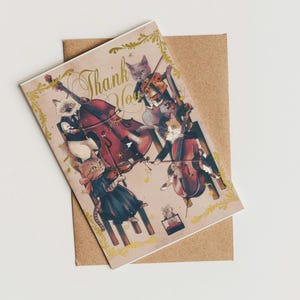 Lot de 10 cartes de remerciement chat jouant des instruments de musique, quatuor à cordes, carte contrebasse violon violon alto, carte symphonie orchestre