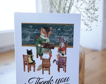 10 Teacher Cat thank you cards, Teacher appreciation card, teacher thank you card, gift for teacher, cat thank you card, card for cat lover
