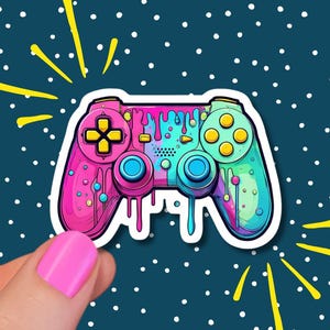 Colorful Gaming Controller Sticker Matte | Waterproof Gamer Vinyl Decal | Neon Gamepad Sticker | Gamer Gift | Laptop Water Bottle Sticker