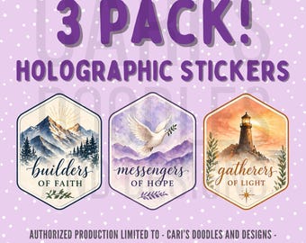LDS Young Women Holographic Sticker Set, Builders of Faith, Messengers of Hope, Gatherers of Light, YW Girls Camp Gift, LDS Youth Gift