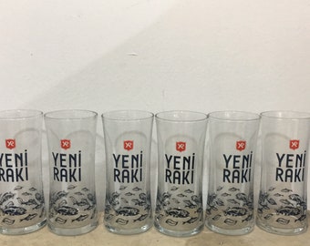 Raki Glass,Yeni Raki Glass Set of 6,Yeni Raki Fish Raki Glass,Turkish Raki,Fish Patterned Raki Glass,New Raki Swimming Fish Themed,Gift,Rare