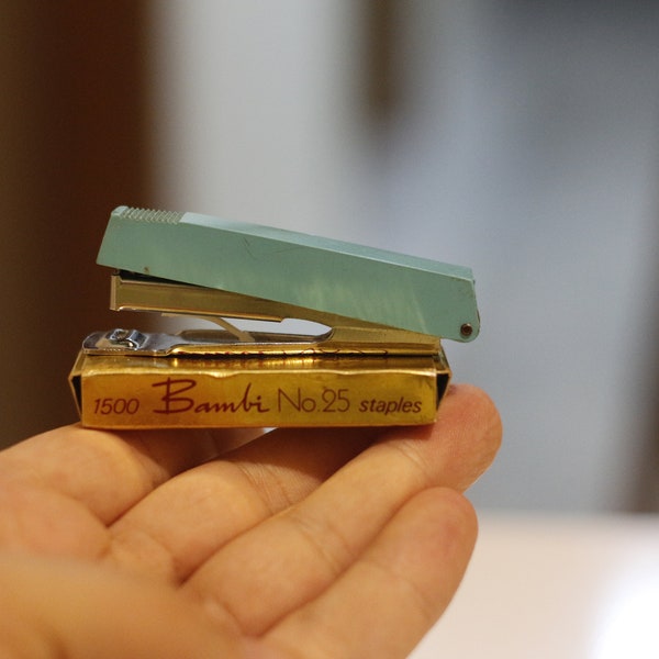 Vintage Office Case Blue Rexel Bambi No.25 Stapled Pocket Patent Stapler, Circa 1960s ,  Made in Great Britain
