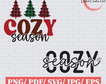 Cozy Season SVG PNG, Merry Christmas SvG, Cozy Vibes SvG, Winter Season Svg, Cozy Season Retro Plaid Svg, Stay Home Svg, Get Cozy Svg