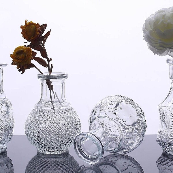 Set of 4 Clear Bud Vase Set Glass Mini Floral Vase Flower Vase Sets