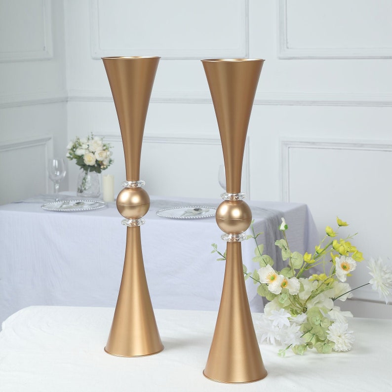 Set of 2 Tall Vases Reversible Vase Centerpiece Set Clear/gold Etsy