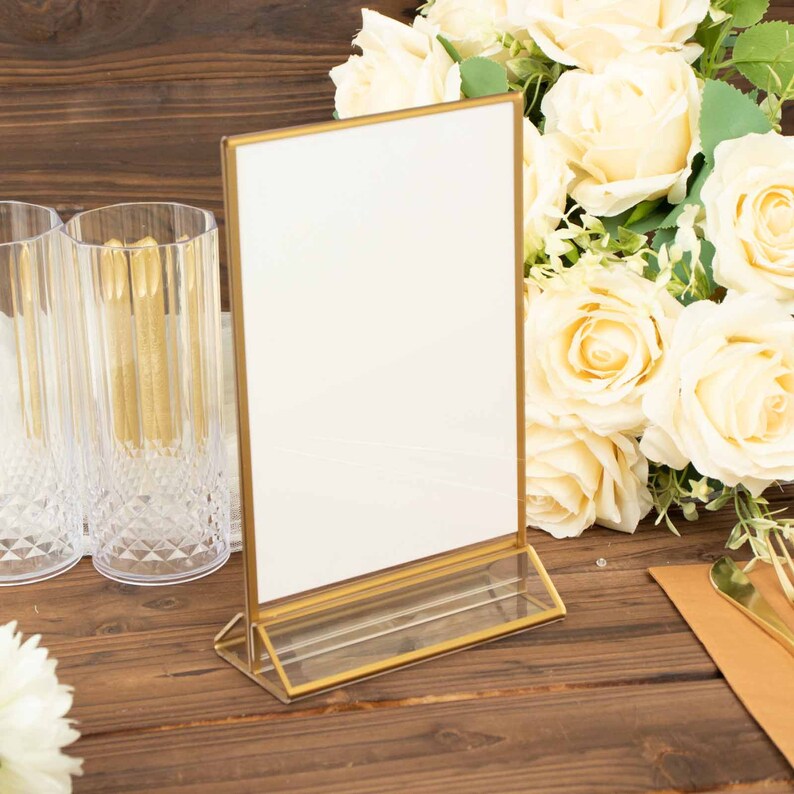 Set of 6 Gold Frame Table Numbers Wedding Signs Double Sided, Detachable Frame, Bottom Loading
