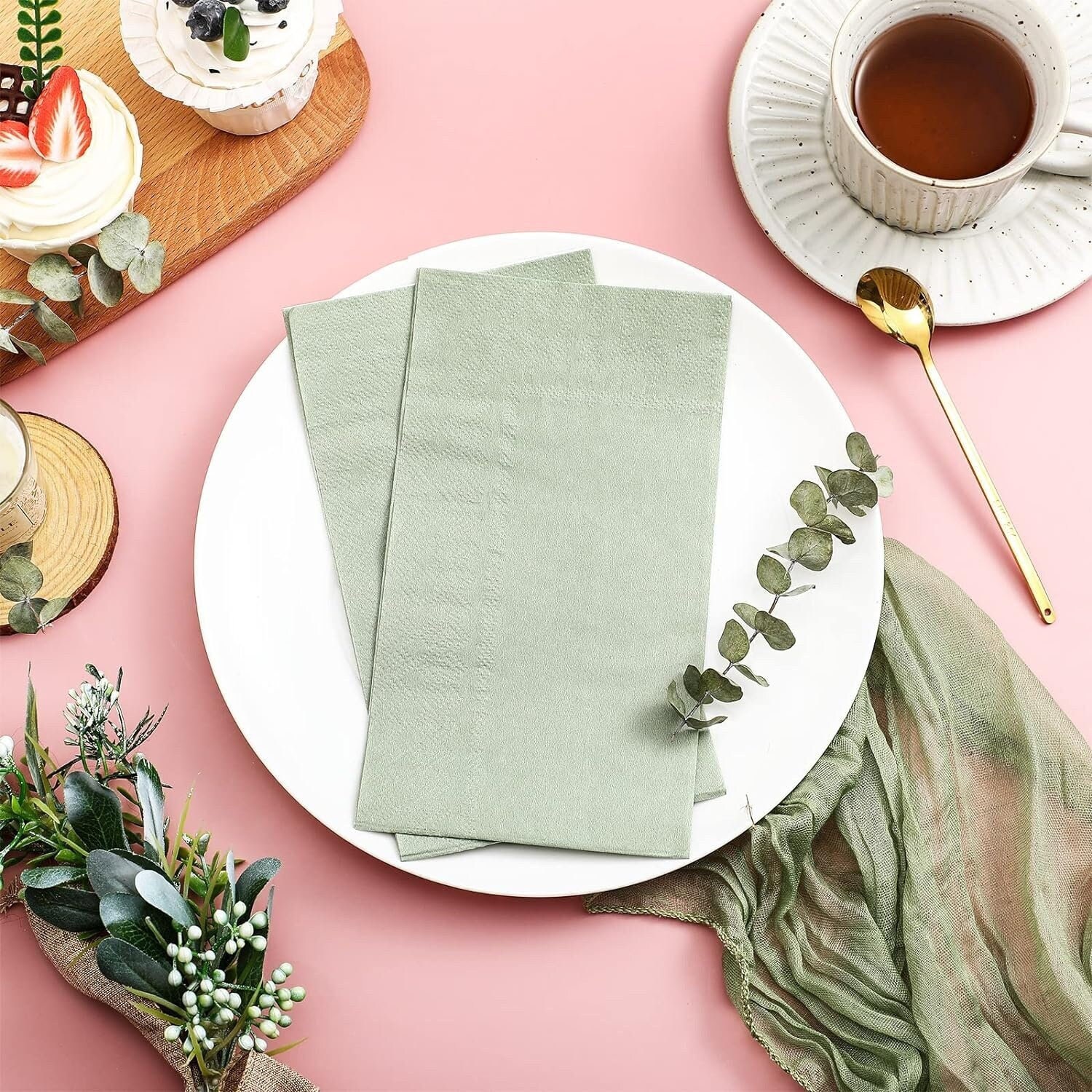 200 Pcs Sage Green 2ply Paper Dinner Napkins, Sage Green Dinner