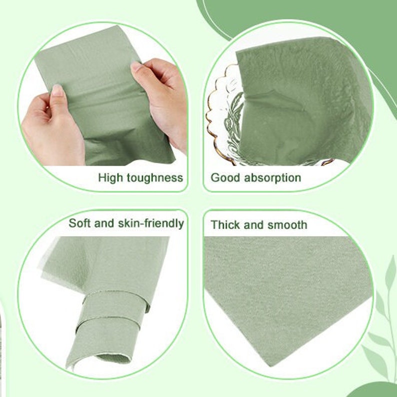 100 Pcs Sage Green Cocktail Napkins Disposable | Scalloped Edge Paper Napkins For Wedding & Party