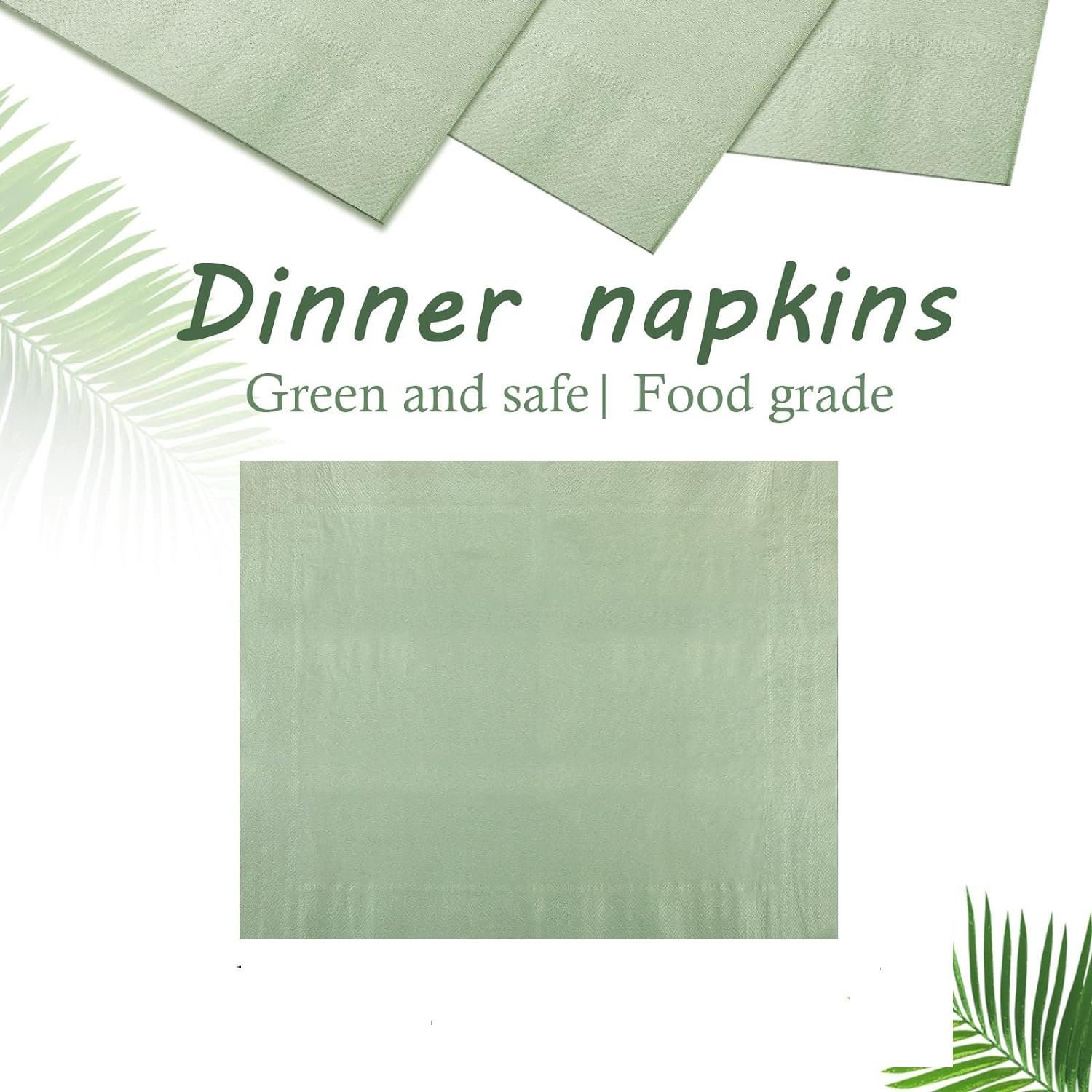200 Pcs Sage Green 2ply Paper Dinner Napkins, Sage Green Dinner